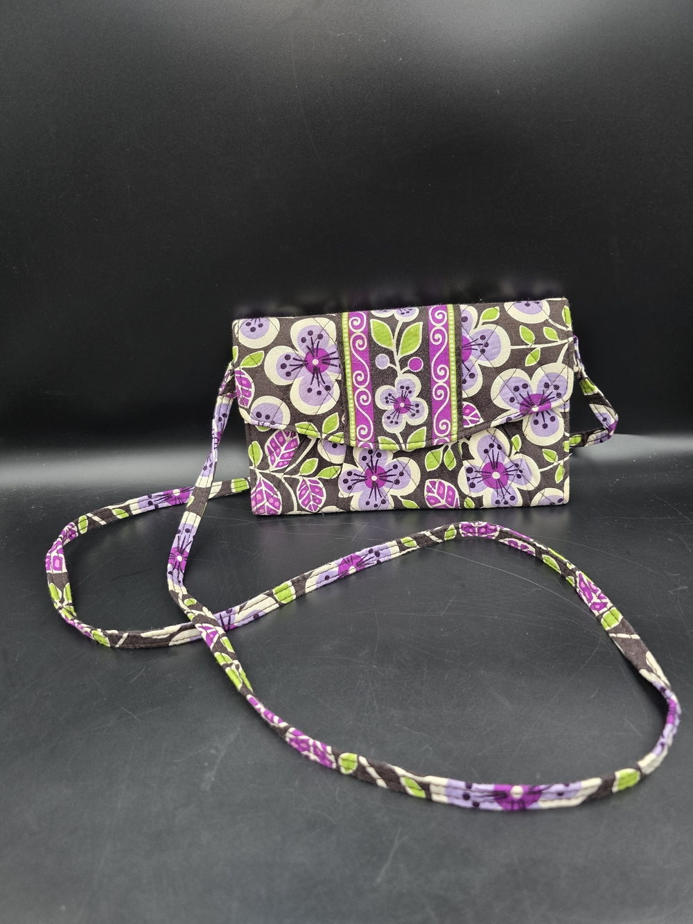 Vera Bradley Purple Floral Quilted Crossbody with Green Accents